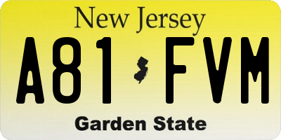 NJ license plate A81FVM