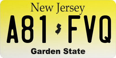 NJ license plate A81FVQ