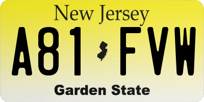 NJ license plate A81FVW