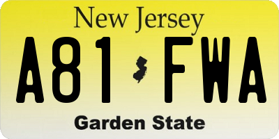 NJ license plate A81FWA