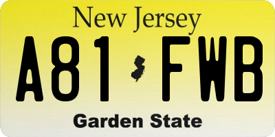NJ license plate A81FWB