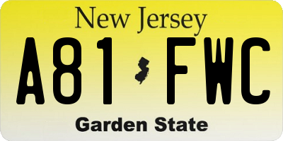 NJ license plate A81FWC