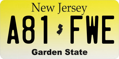 NJ license plate A81FWE