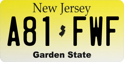 NJ license plate A81FWF