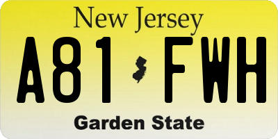 NJ license plate A81FWH