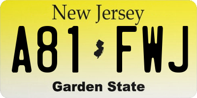 NJ license plate A81FWJ