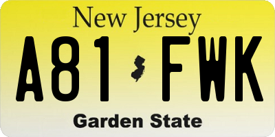 NJ license plate A81FWK