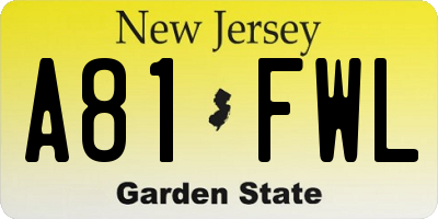 NJ license plate A81FWL