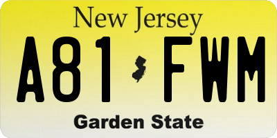 NJ license plate A81FWM