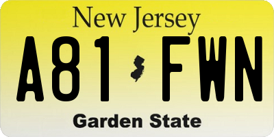 NJ license plate A81FWN
