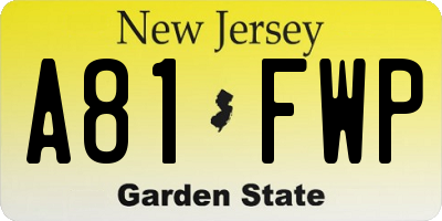 NJ license plate A81FWP