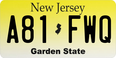 NJ license plate A81FWQ
