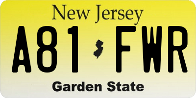 NJ license plate A81FWR