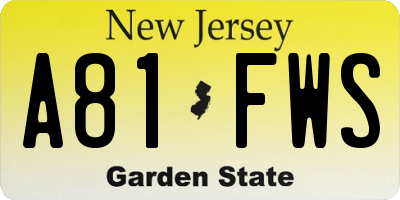NJ license plate A81FWS