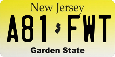 NJ license plate A81FWT
