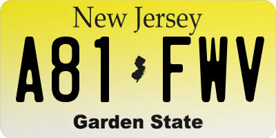 NJ license plate A81FWV