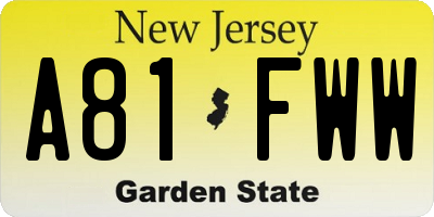 NJ license plate A81FWW