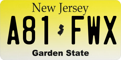 NJ license plate A81FWX