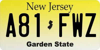 NJ license plate A81FWZ