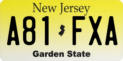 NJ license plate A81FXA