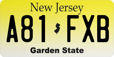NJ license plate A81FXB