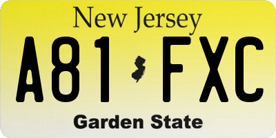 NJ license plate A81FXC