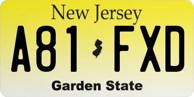 NJ license plate A81FXD