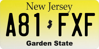 NJ license plate A81FXF