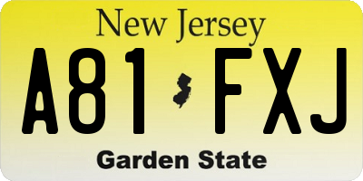 NJ license plate A81FXJ