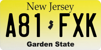 NJ license plate A81FXK