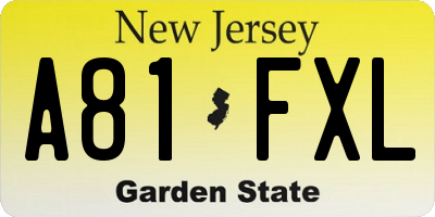 NJ license plate A81FXL