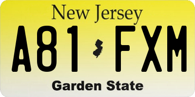 NJ license plate A81FXM
