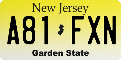 NJ license plate A81FXN