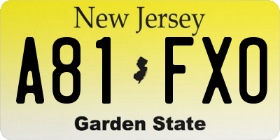 NJ license plate A81FXO