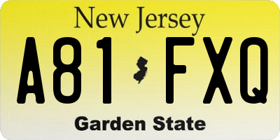 NJ license plate A81FXQ