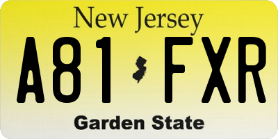 NJ license plate A81FXR