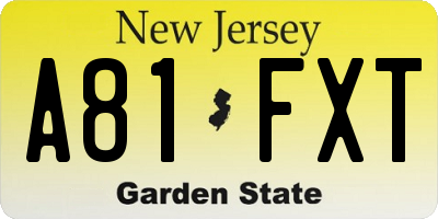 NJ license plate A81FXT
