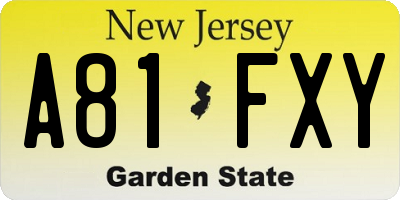 NJ license plate A81FXY