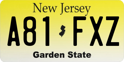 NJ license plate A81FXZ