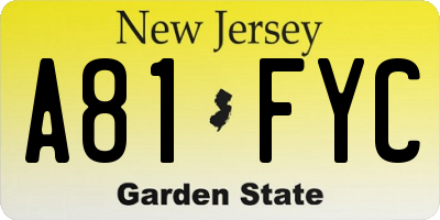 NJ license plate A81FYC