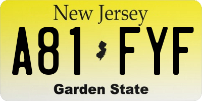 NJ license plate A81FYF