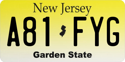 NJ license plate A81FYG