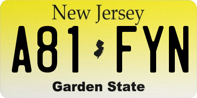 NJ license plate A81FYN