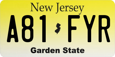 NJ license plate A81FYR
