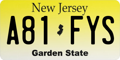 NJ license plate A81FYS