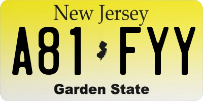 NJ license plate A81FYY