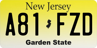 NJ license plate A81FZD
