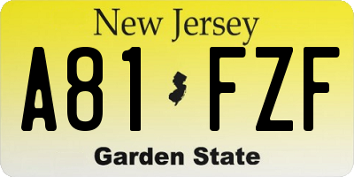 NJ license plate A81FZF