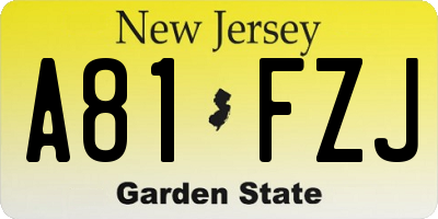NJ license plate A81FZJ