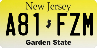 NJ license plate A81FZM